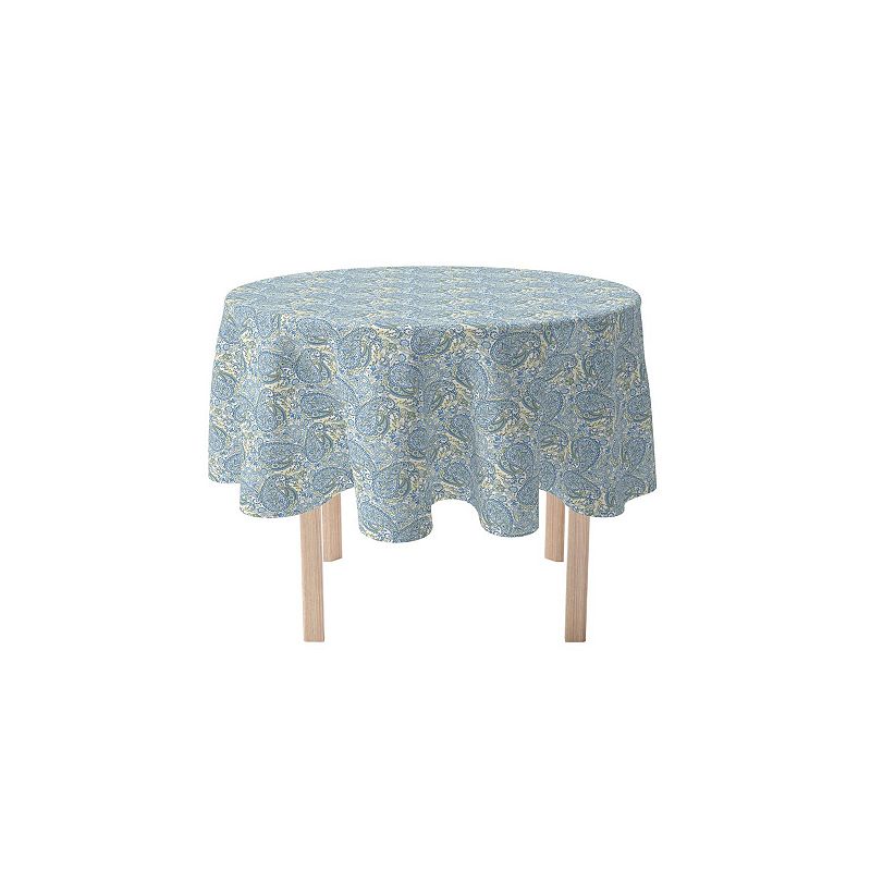 Round Tablecloth， 100% Polyester， 60 Round， Blue Paisley