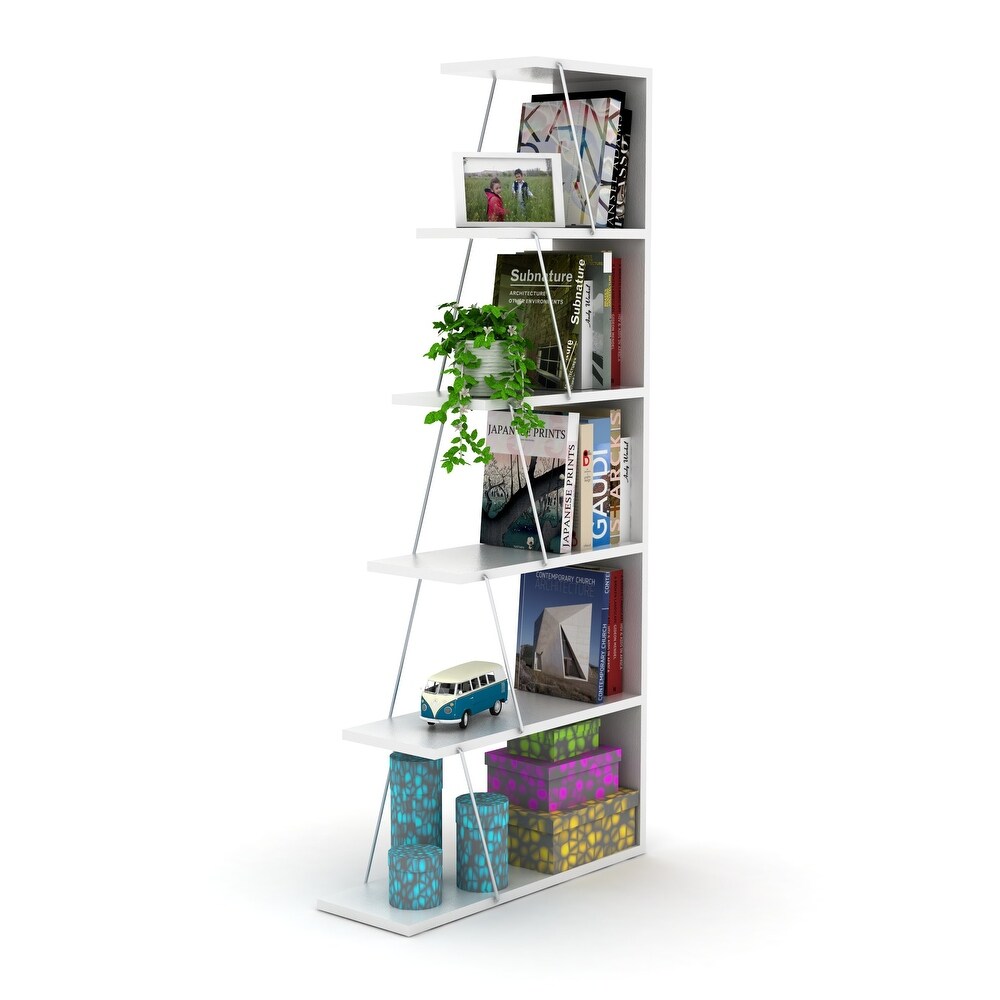 Furnish Home Store Modern 5 Tier Ladder Bookshelf Organizers  Narrow Bookshelf for Small Spaces Office Furniture Bookcase