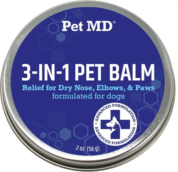 Pet MD Paw Balm 3-in-1 Nose/Snout and Elbow Moisturizer and Paw Protectors Paw Wax with Shea Butter， Coconut Oil， and Beeswax for Dogs， 2-oz jar