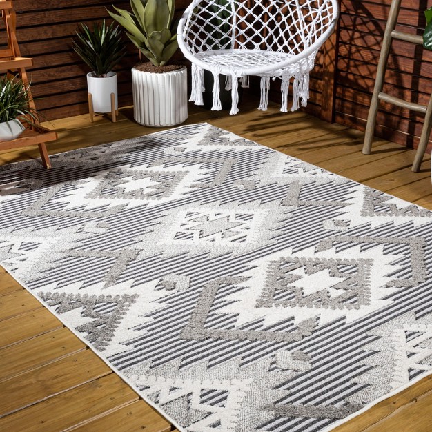 Sumak High low Pile Neutral Diamond Kilim Indoor outdoor Area Rug Jonathan Y