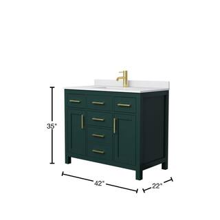 Wyndham Collection Beckett 42 in. W x 22 in. D x 35 in. H Single Sink Bathroom Vanity in Green with White Cultured Marble Top WCG242442SGDWCUNSMXX