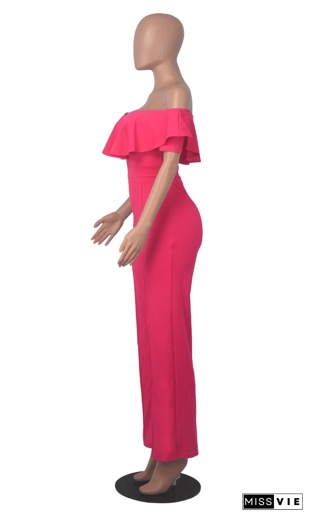 Elegant Solid Ruffle Slash Neck One Piece Jumpsuit