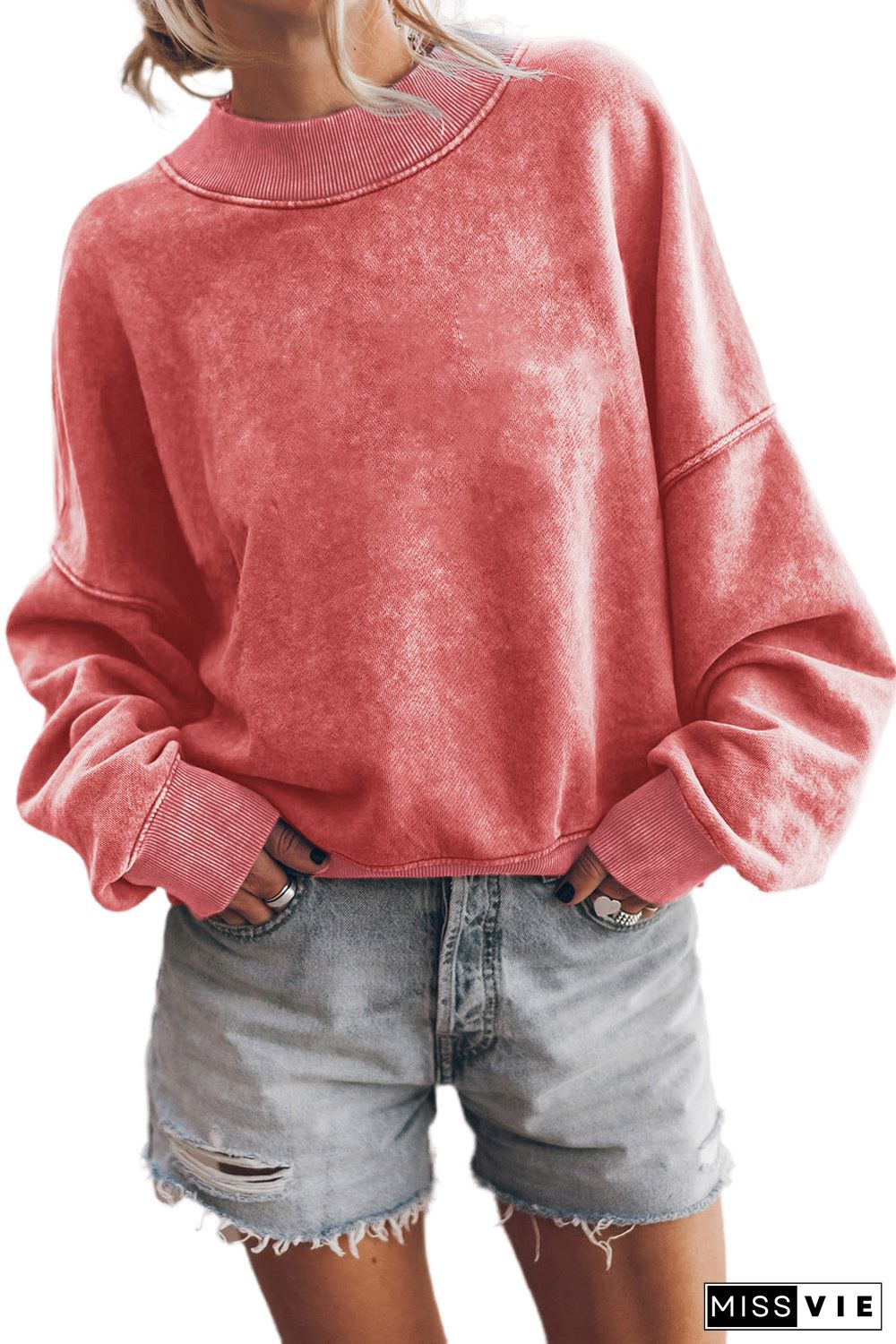 Drop Shoulder Crew Neck Pullover Sweatshirt