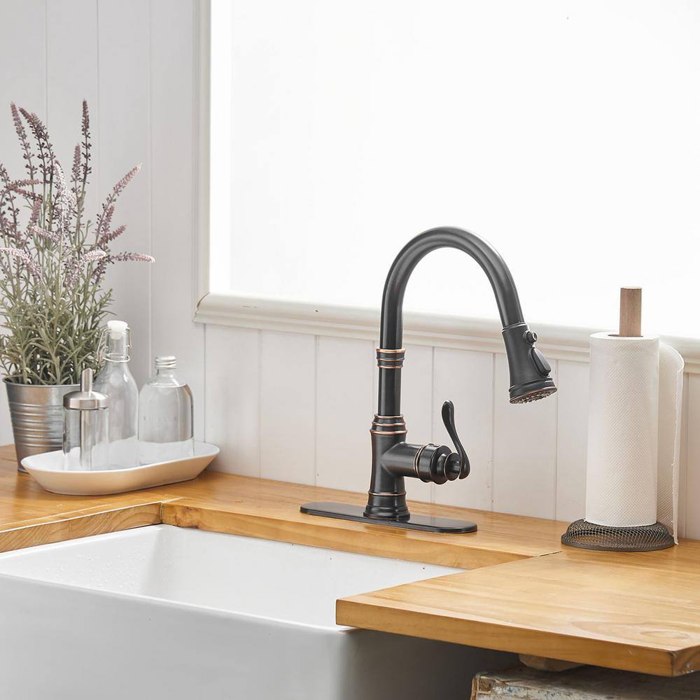 matrix decor Single Handle Pull Down Sprayer Kitchen Faucet with Spot Resistant in Oil Rubbed Bronze MDA-94551-ORB