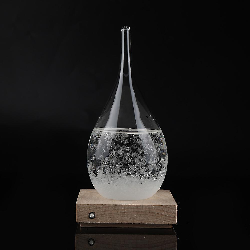 Storm Glass Drop-Shaped Storm Bottle Desktop Weather Station Predictor with LED Wooden Base (M)