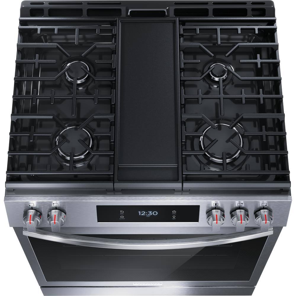 FRIGIDAIRE GALLERY 30 in. 6 cu. ft. 5 Burner Slide-In Gas Range with Total Convection in Air Fry in Smudge Proof Stainless Steel GCFG3060BF