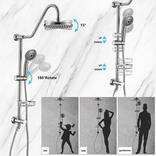 YASINU 5-Spray Wall Slid Bar Round Rain Shower Faucet with Handheld in Brushed Nickel (Valve Included) YNAE1102BN