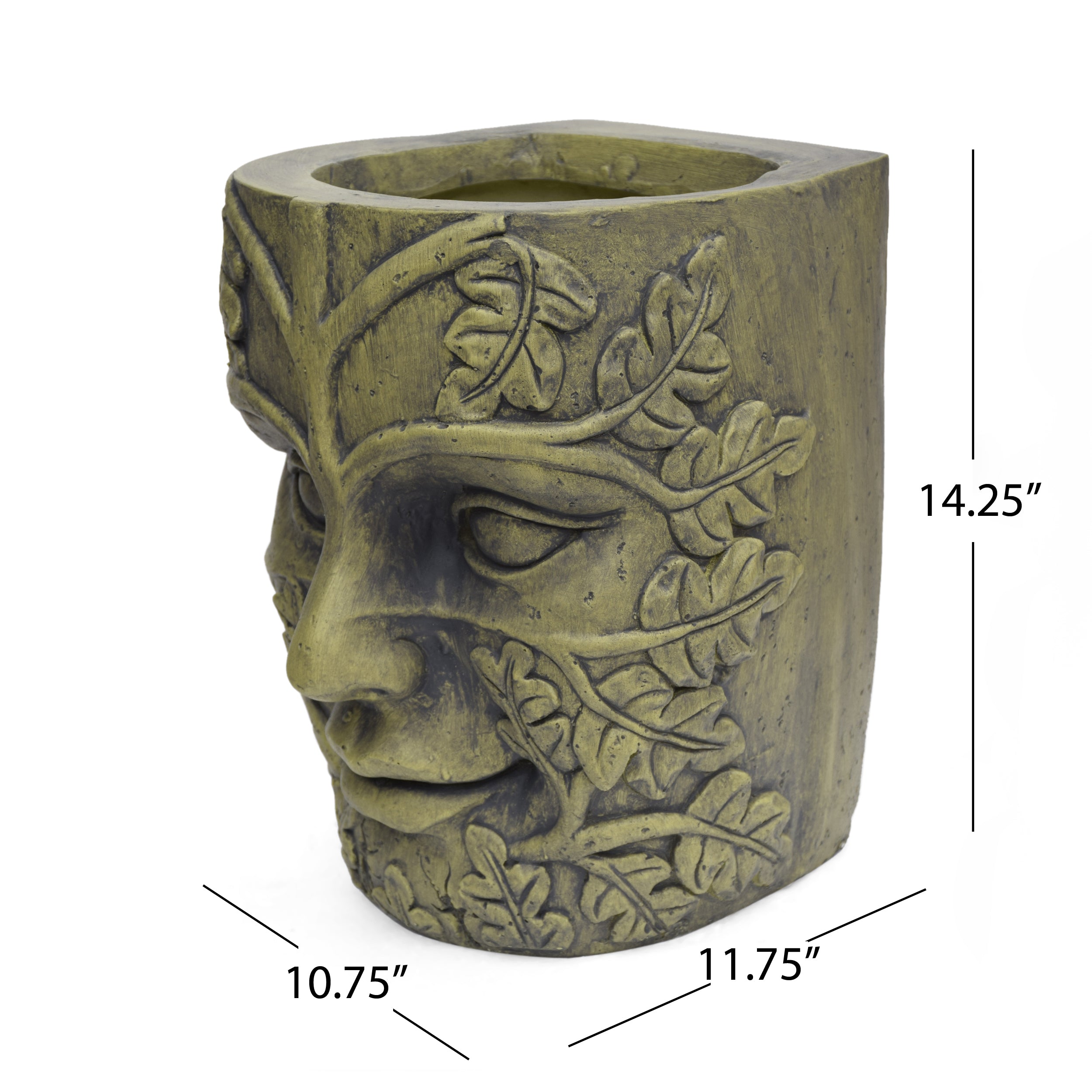 Elliott Outdoor Green Man Tiki Urn, Antique Green Finish