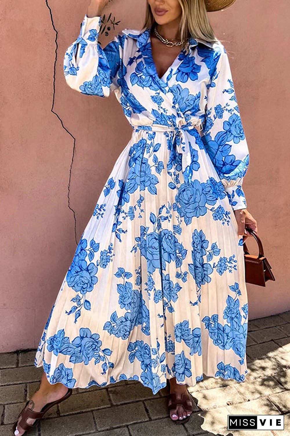 Floral Belted Long Sleeve Maxi Dress