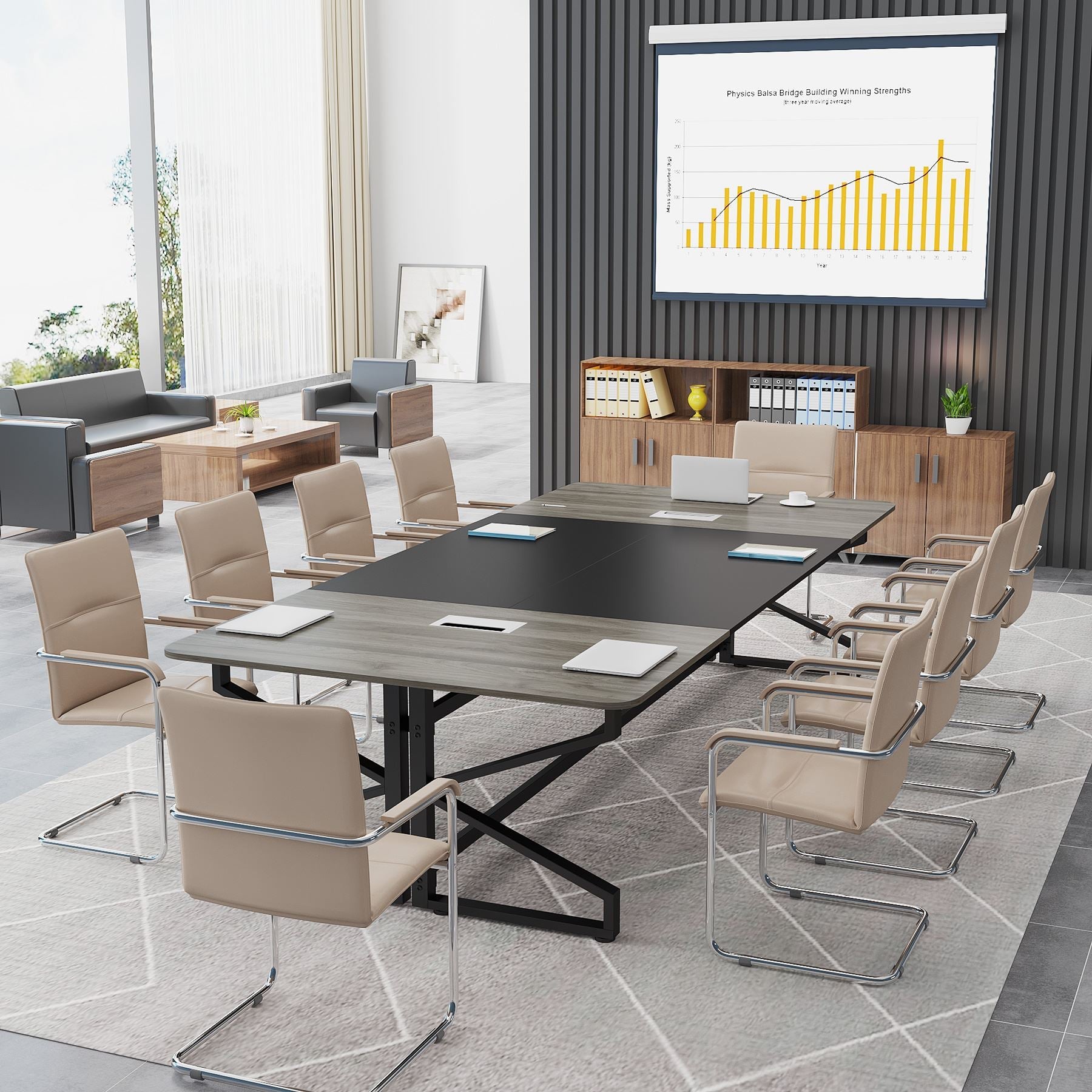 8FT Conference Table, Large Meeting Boardroom Table with Cable Grommet