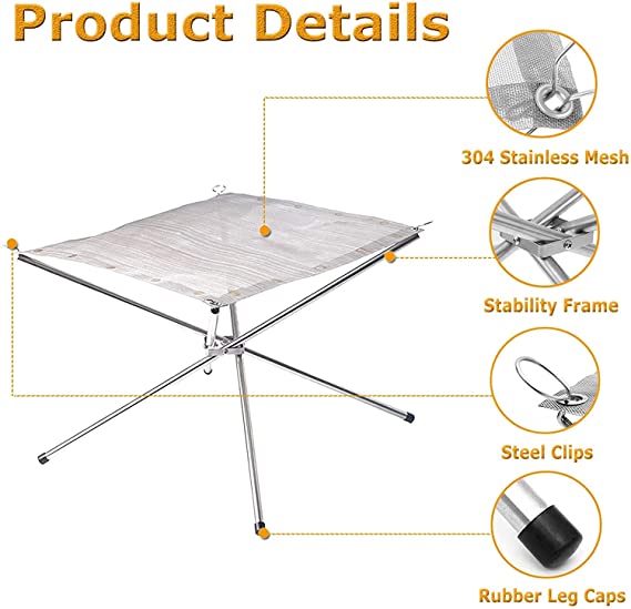 Portable Outdoor Fire Bowls， Foldable Fire Pit， Removable Stainless Steel Fire Basket with Carry Bag， Fire Pit for Picnics， Camping， BBQ， Campfire， Backyard and Garden