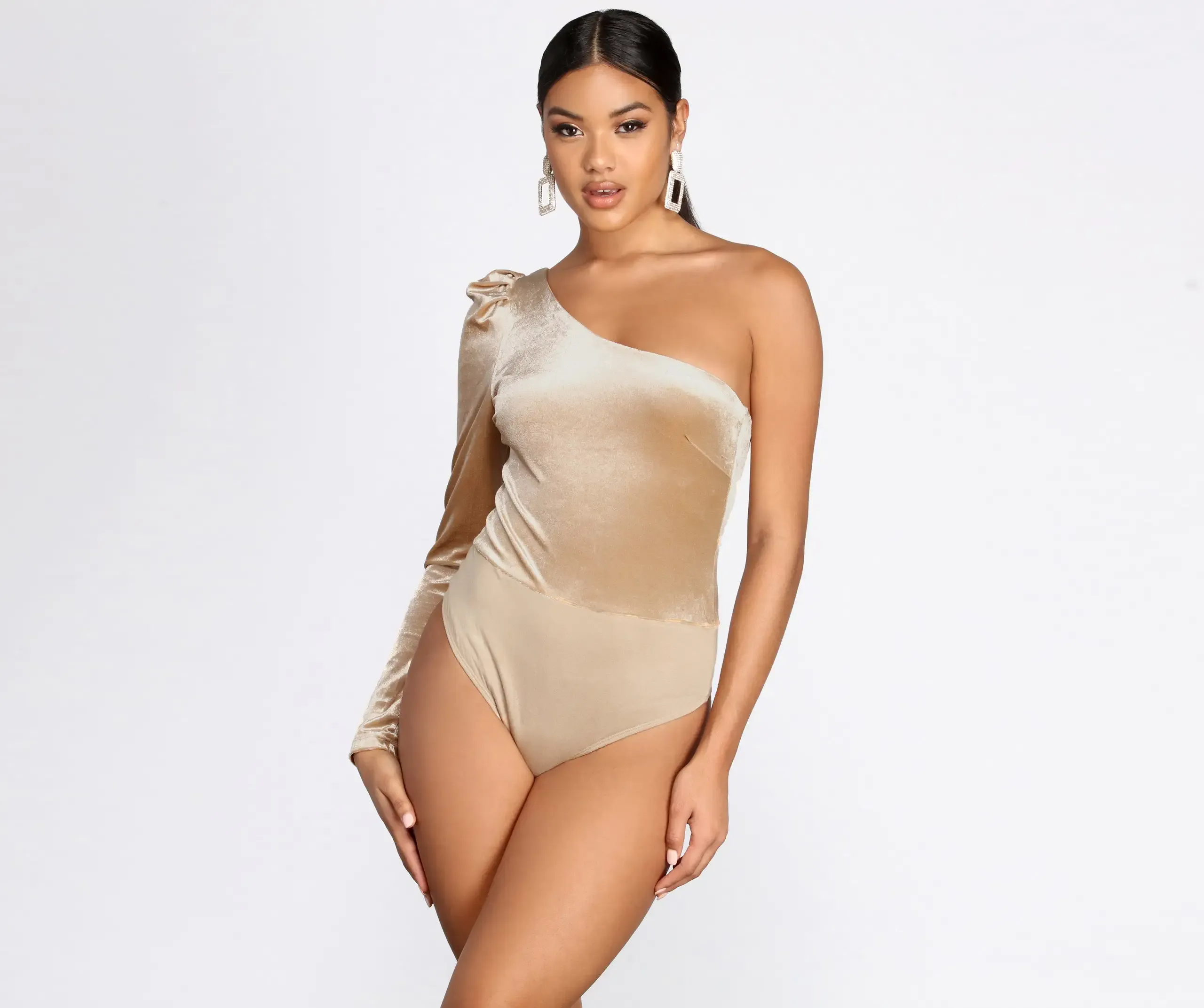 One Shoulder Velvet Bodysuit