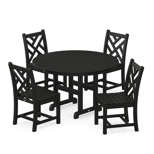 POLYWOOD Chippendale 5Piece Round Farmhouse Side Chair Dining Set