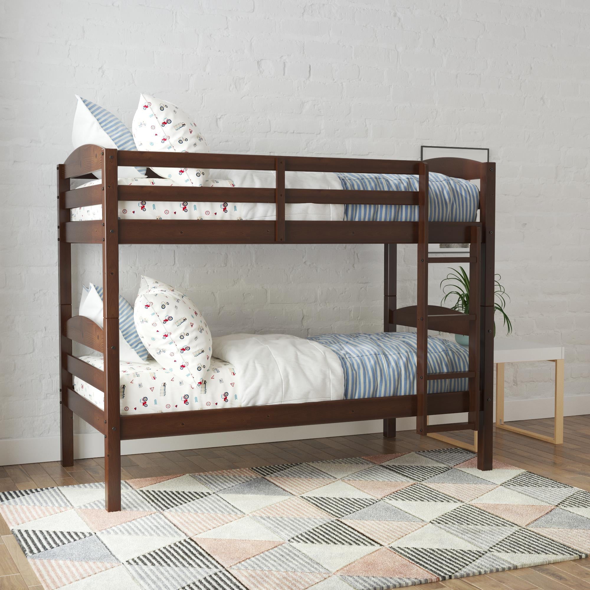 Better Homes & Gardens Leighton Solid Wood Twin-over-Twin Convertible Bunk Bed, Mocha