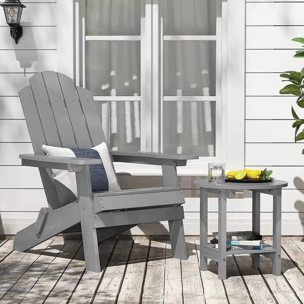 WINSOON 2-Piece All Weather HIPS Outdoor Folding Adirondack Chair and Table set - Overstock - 35569811