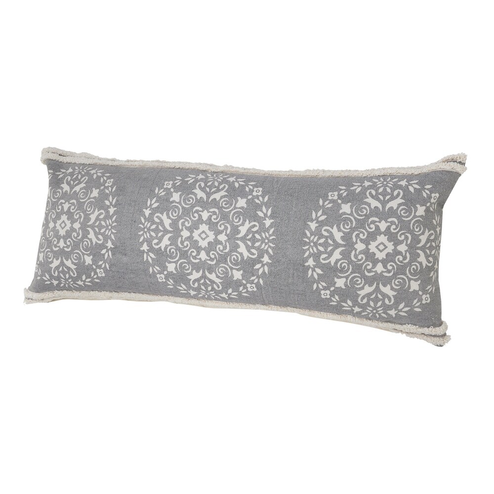 LR Home Casual Mandala Medallion Lumbar Pillow with Tufted Border