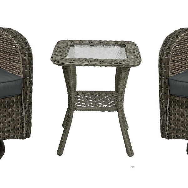 3 Pieces Patio Furniture Rocking Set with Rattan Side Table