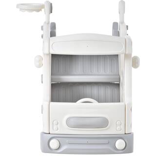 White Bus Freestanding Playset Structure Climber with Slide and Basketball Hoop LMM292572E