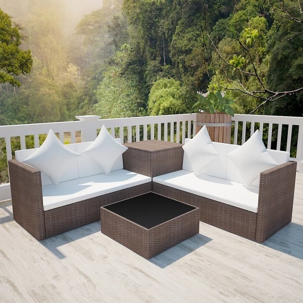 4 Piece Patio Lounge Set with Cushions Poly Rattan Brown - Overstock - 36363515