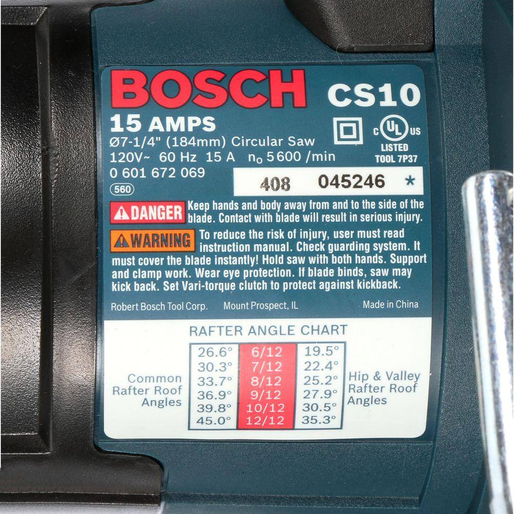 Bosch 15 Amp 7-14 in. Corded Circular Saw with 24-Tooth Carbide Blade and Carrying Bag CS10