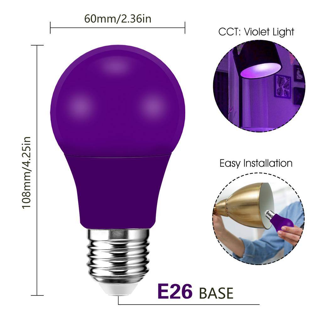 YANSUN 60-Watt Equivalent 9-Watt A19 E26 Base Non-Dimmable Violet LED Colored Light Bulb 9000K (24-Pack) H-HE004VW9E26-24