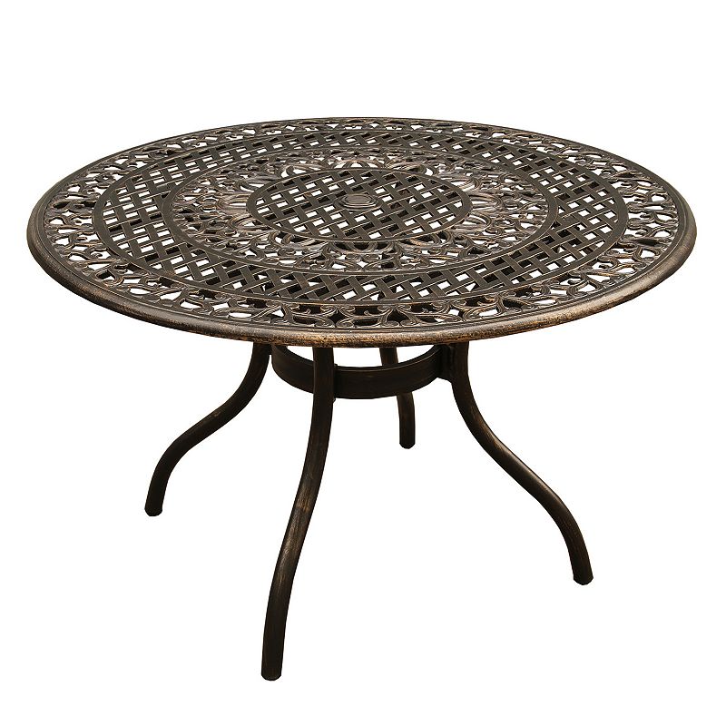 Rose Detail Ornate Lattice Round Dining Table and Chair 5-piece Set