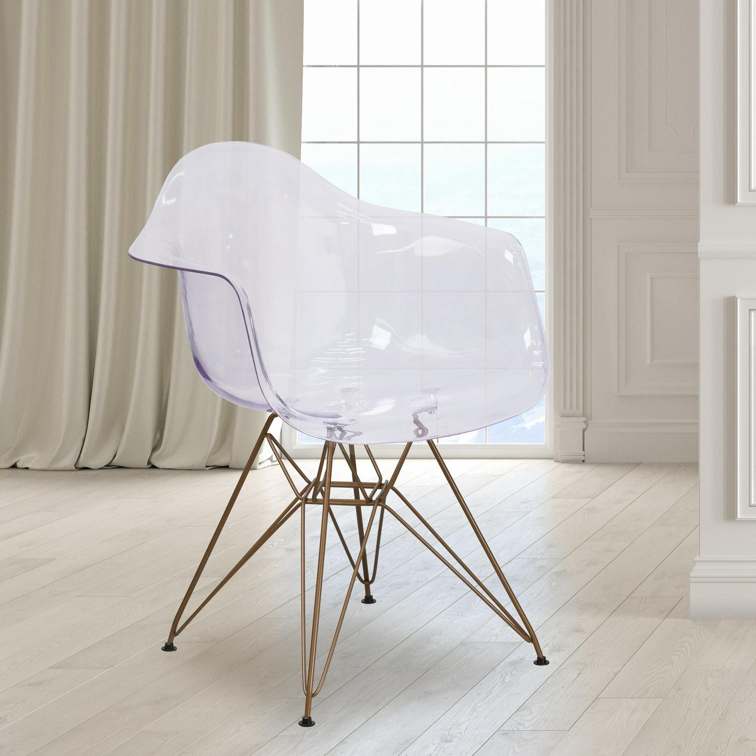 Flash Furniture Alonza Series Transparent Side Chair with Gold Base