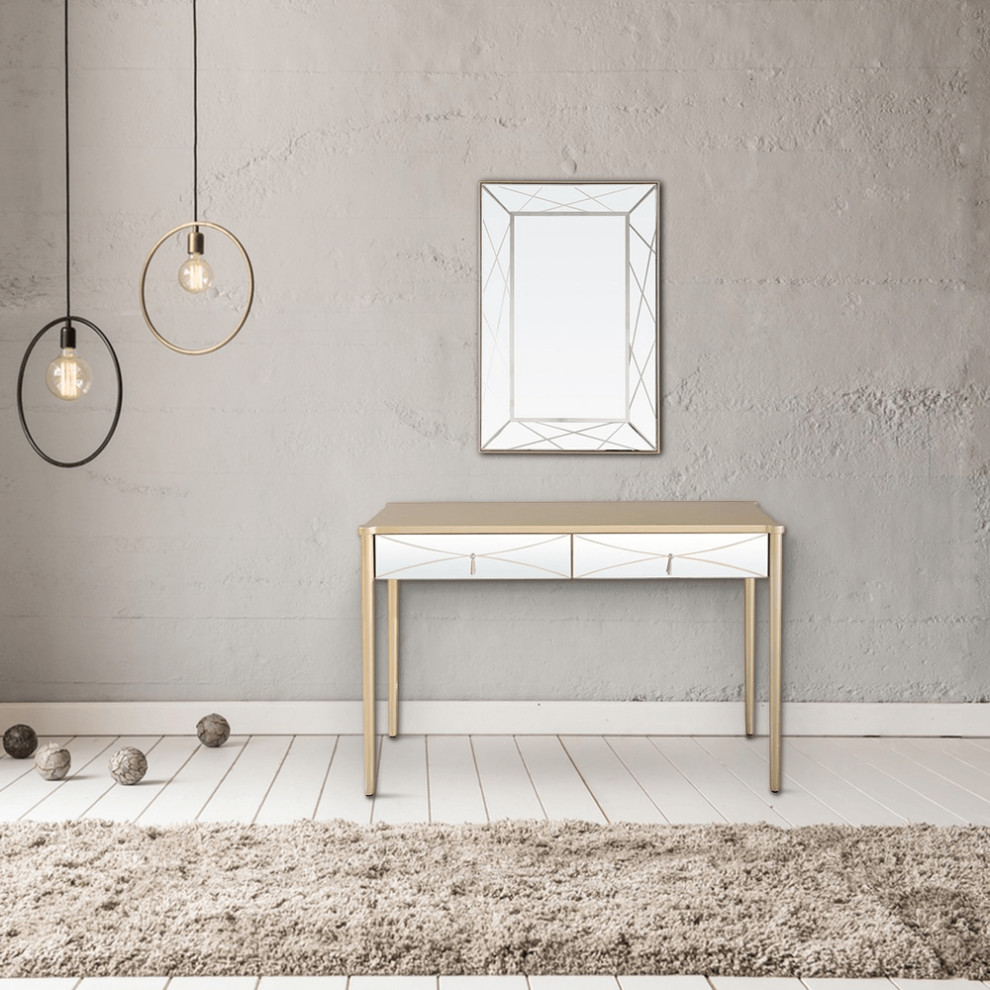 Champagne Finish Mirror and Console Table   Contemporary   Console Tables   by HomeRoots  Houzz