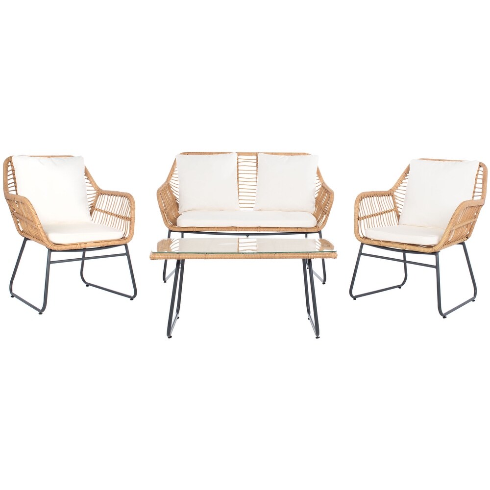 SAFAVIEH Outdoor Living Roston Rattan 4 piece Patio Set