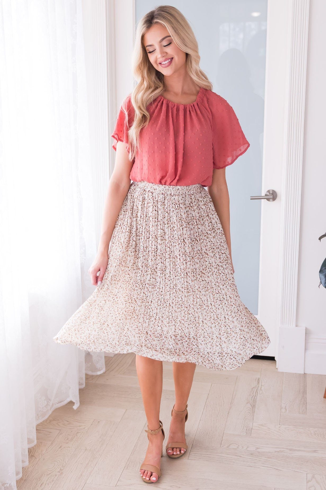 Fall Blooms Modest Pleated  Skirt