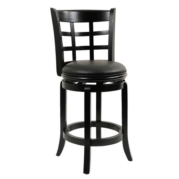 Sabi 24 inch Swivel Counter Stool， Solid Wood， Faux Leather Black