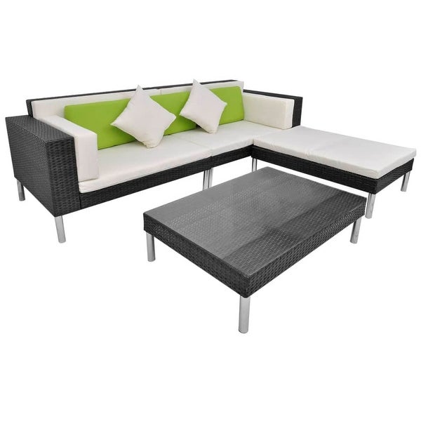 4 Piece Patio Lounge Set with Cushions Poly Rattan Black - Overstock - 36363729