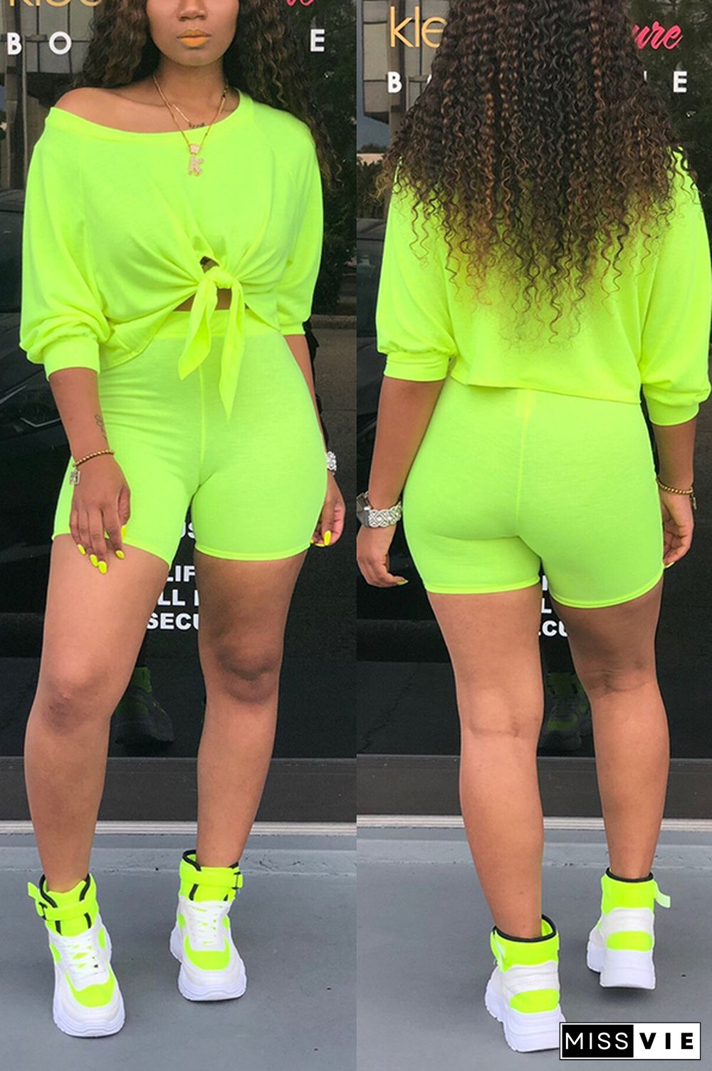 Green Fashion Casual Shorts Two-piece Suit