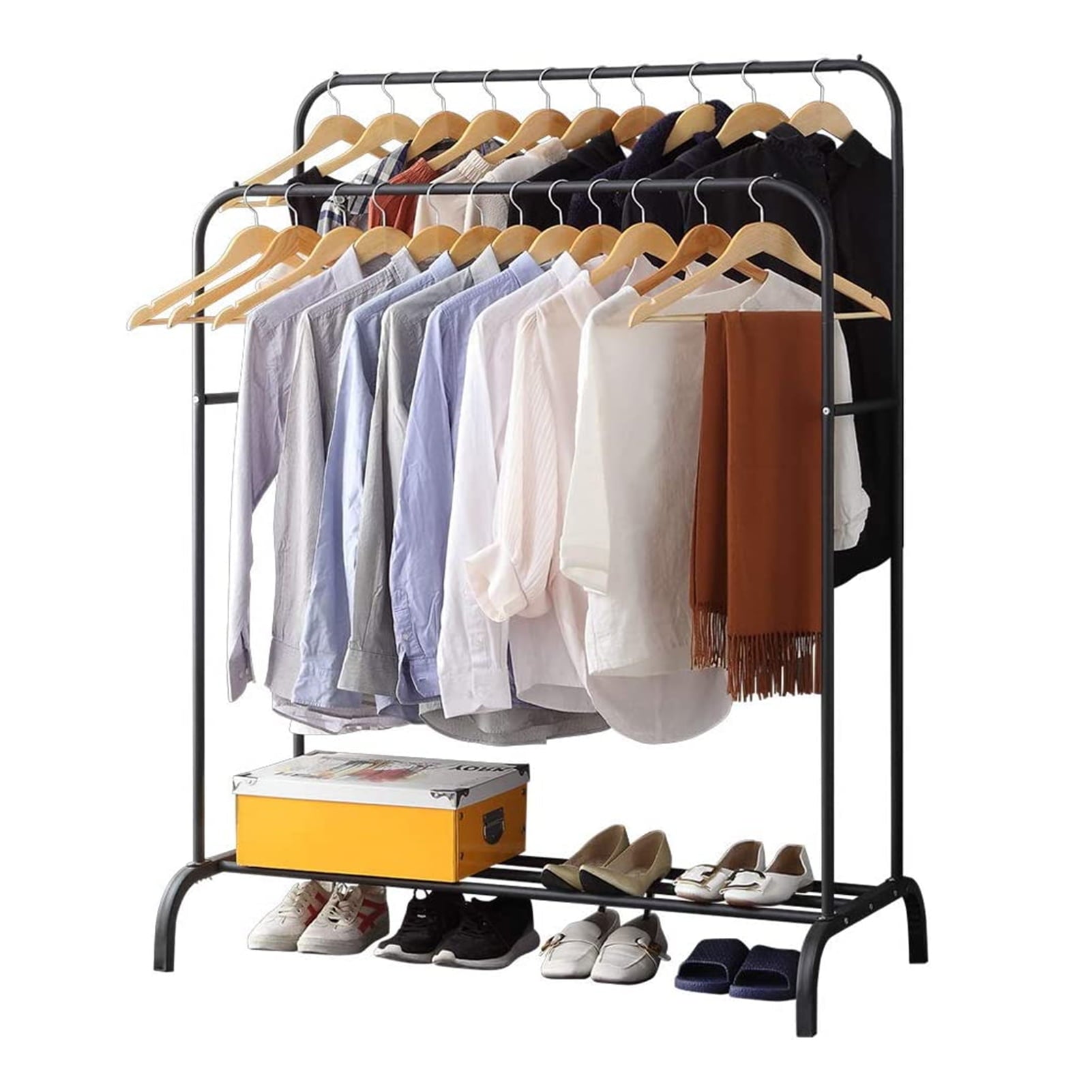 Metal Garment Rack Multi-Functional Double Pole Clothing Rack for Indoor Bedroom,clothes rack for hanging clothes,black