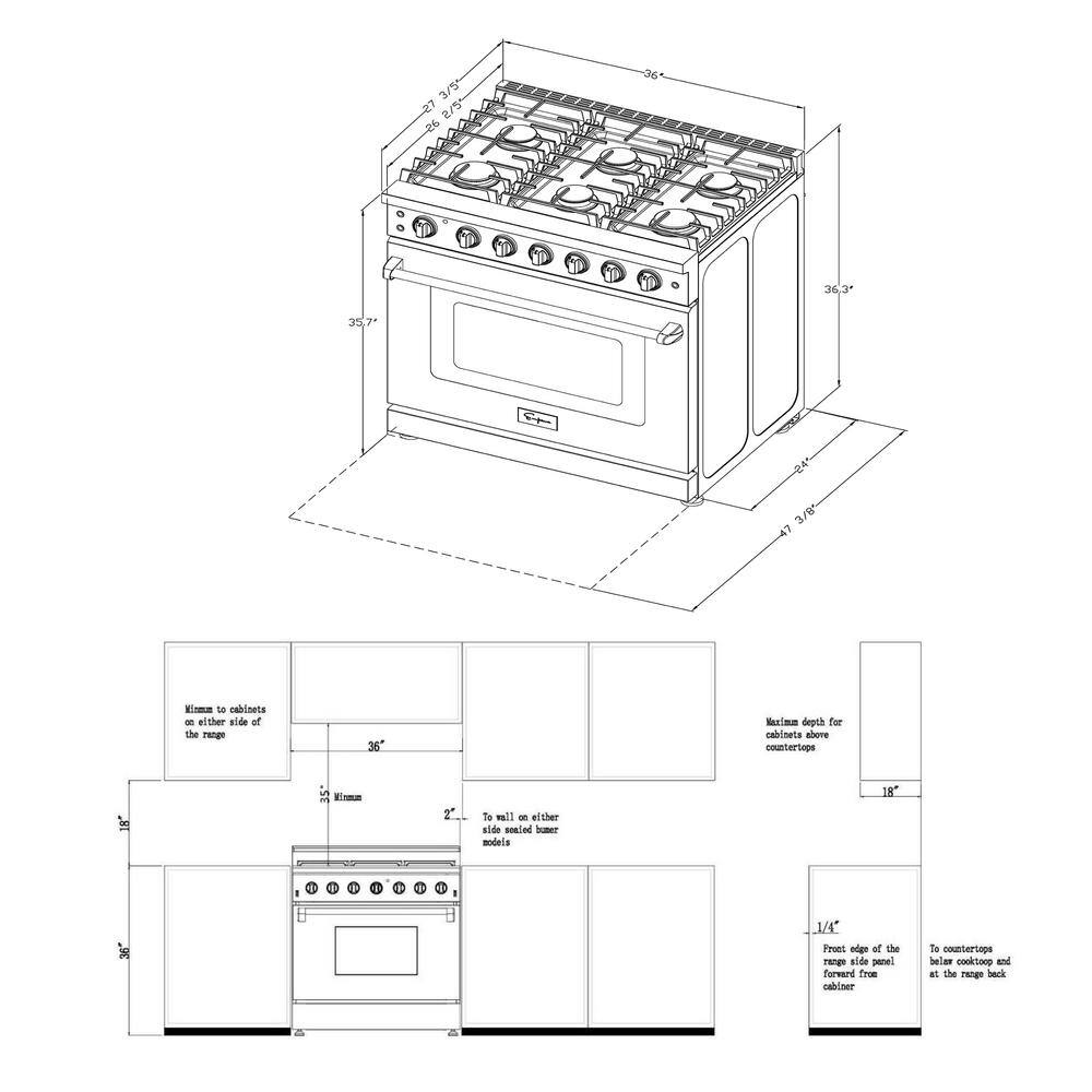 Empava 36 in. 6 cu. ft. Single Oven Freestanding Gas Range with 6 Burners in Stainless Steel with Storage Drawer EMPV-36GR11