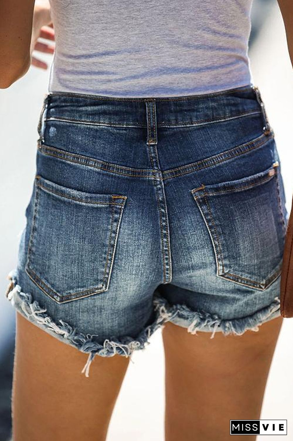 Distressed Cuffed Denim Shorts