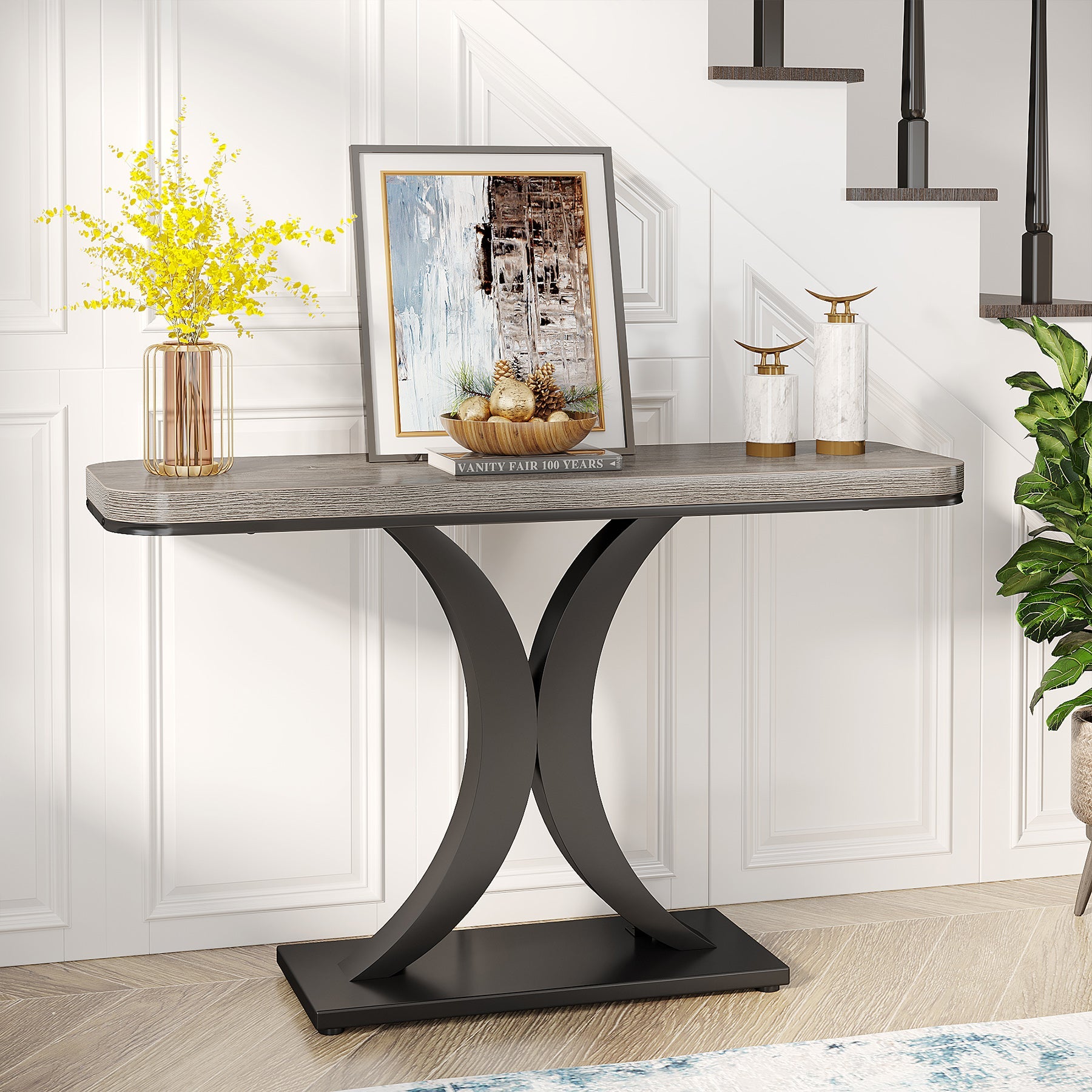 40 Console Table, Narrow Entryway Foyer Table with Geometric Base