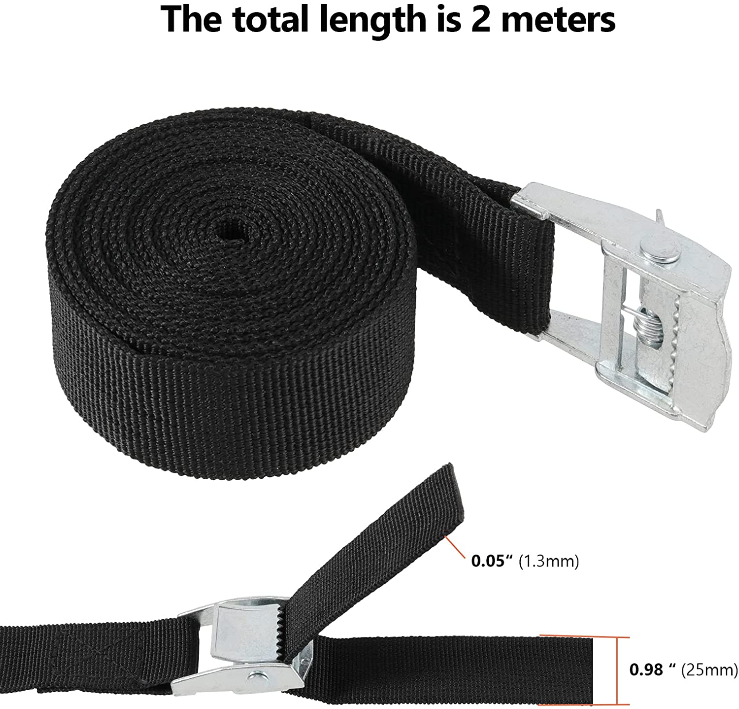 ZEONHAK 6.5 Feet x 1 Inch Lashing Strap with Cam Buckle, Black Tie Down Strap Cam Buckle Locking Strap, 550lbs Work Load, 16 Packs