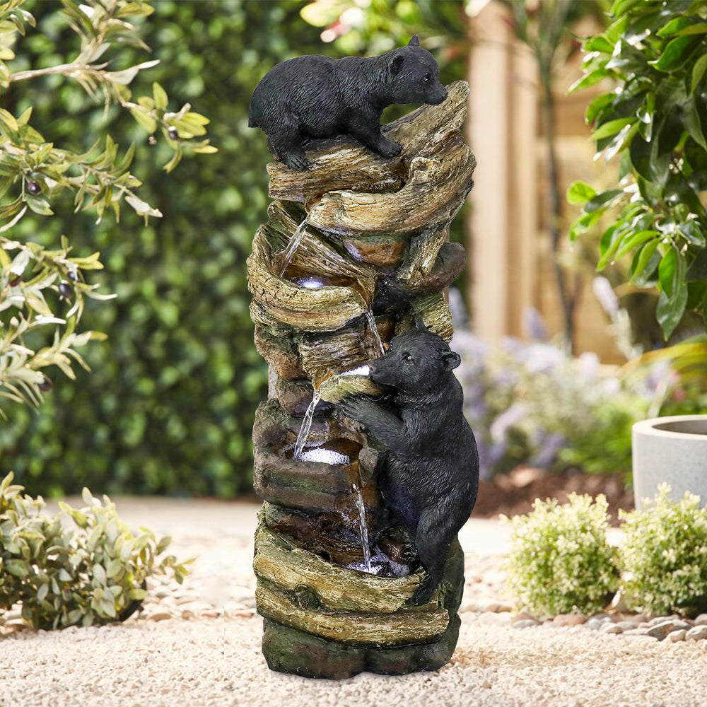 39.3in Tall Outdoor Water Fountain Resin Bear Patio Waterfall Fountain for Garden， Deck， Patio， Porch， Yard and Home Art Decor