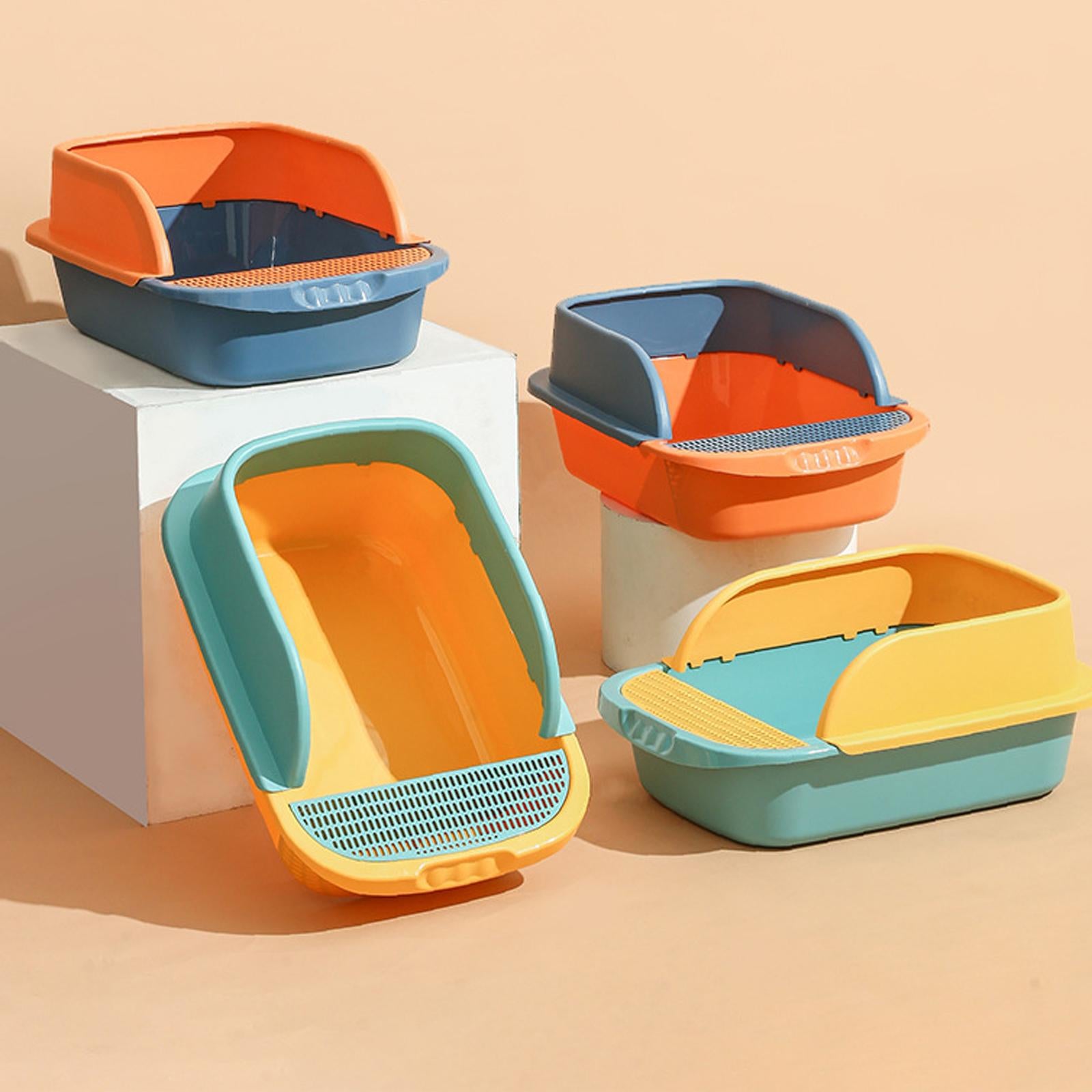 Semi Open Litter Box， Heighten Detachable Design Portable Bedpan Tray Splashing Toilet for Sand Box Supplies Travel Small Animals Orange