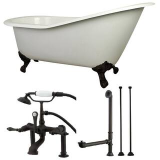 Aqua Eden Slipper 62 in. Cast Iron Clawfoot Bathtub in White with Faucet Combo in Oil Rubbed Bronze YKCT7D653129C5