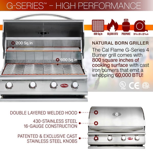 4-Burner， 7 ft. Stone Veneer Propane Grill Island in Stainless Steel