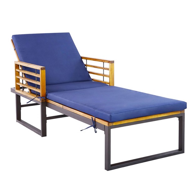 Costway Patio Cushioned Chaise Lounge Chair Adjustable Reclining Lounger Navy 800 Lbs