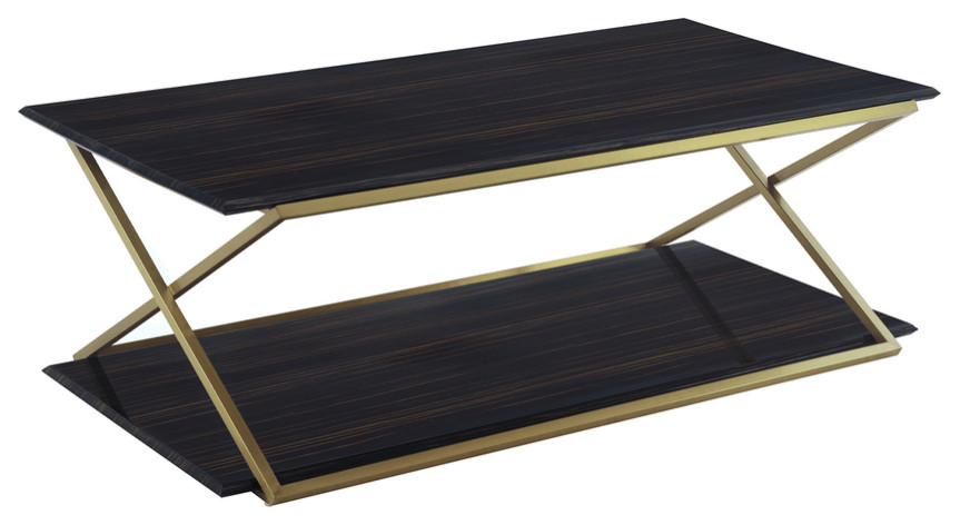 51 quotDark Brown And Gold Rectangular Coffee Table With Shelf   Coffee Tables   by HomeRoots  Houzz