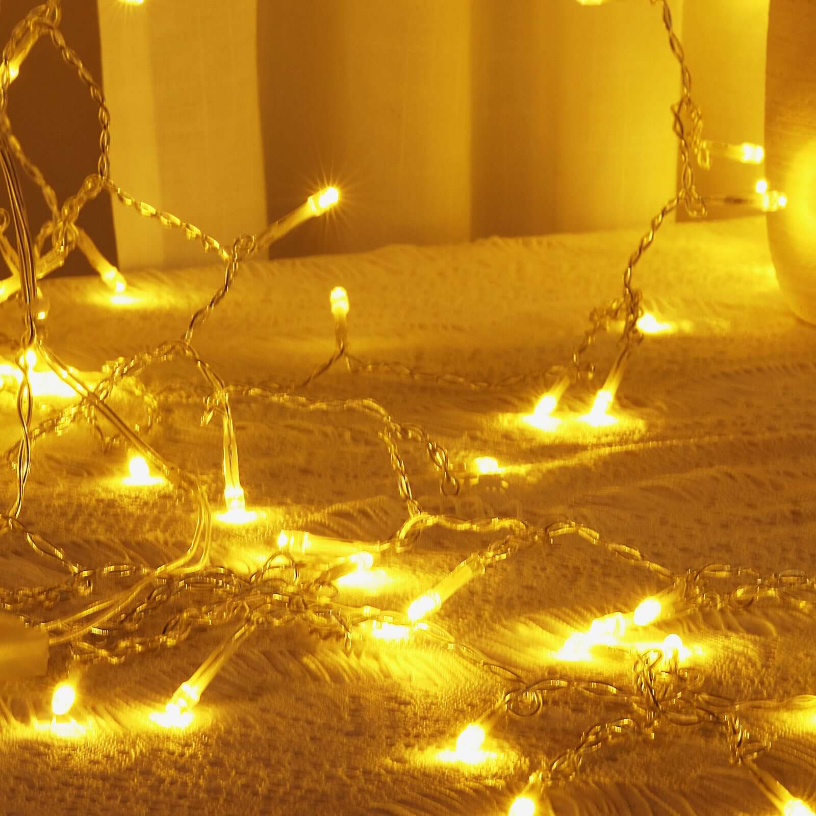 Warm White 300 LED Icicle Curtain Fairy String Lights with 8 Modes 10ft