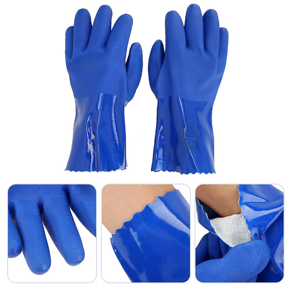 Pvc Chemical Resistance Gauntlet Knitted Cotton Lined Straight Sleeve Safety Gloves Non Slip(l )