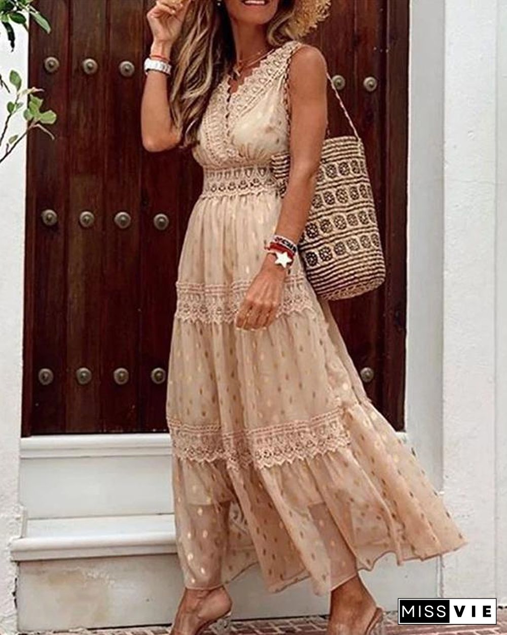 Sleeveless Lace A-line Casual/Vacation Maxi Dresses