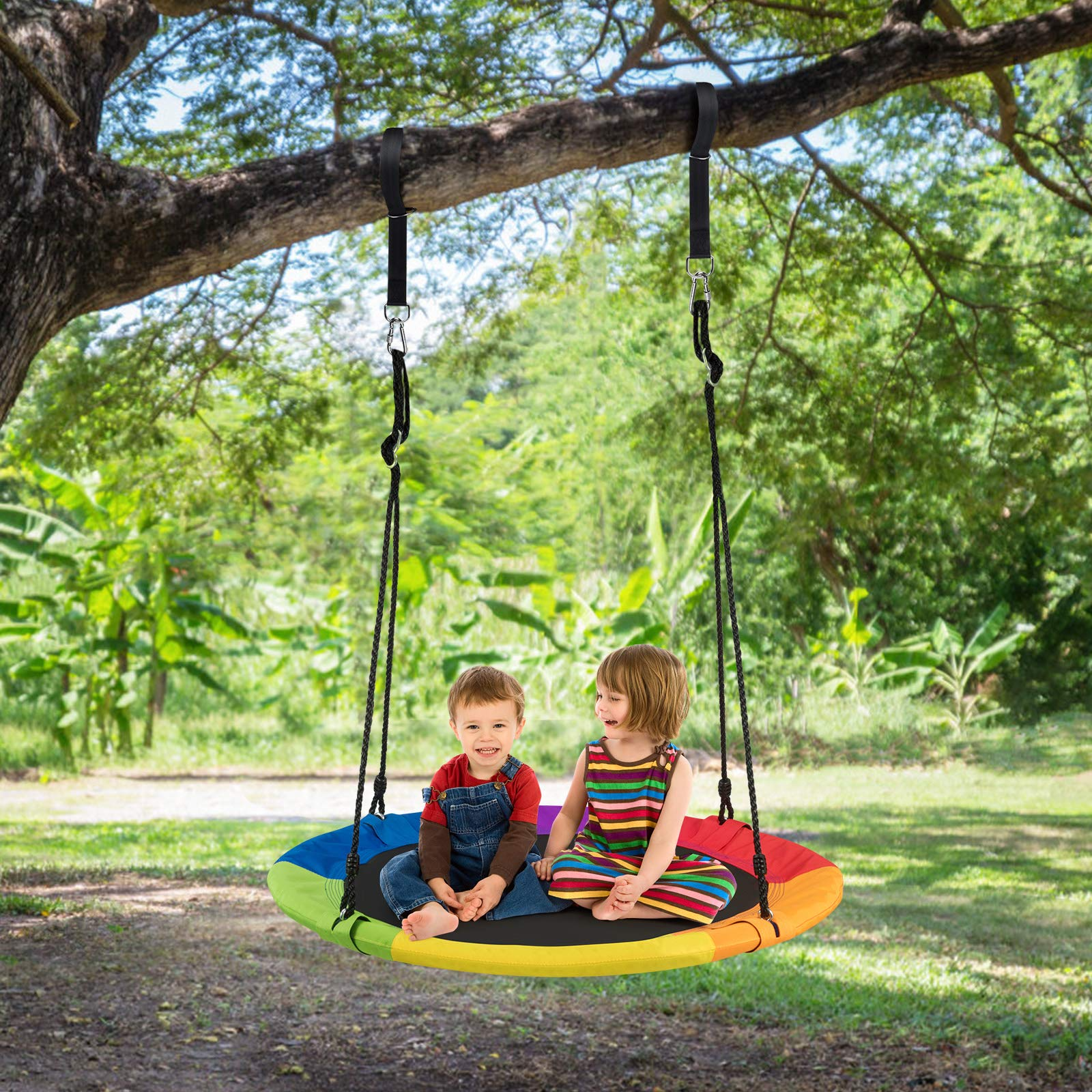 Costzon 40'' Flying Saucer Tree Swing for Kids Adult, Indoor Outdoor 700 Lbs 900D Round Swing w/ Multi-ply Rope