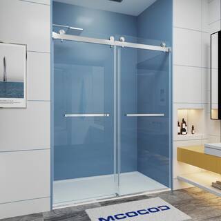 MCOCOD 60 in. W x 72 in. H Double Sliding Frameless Shower Door in Brushed Nickel with Smooth Sliding and 38 in. (10 mm) Glass DS01-60x72-BR