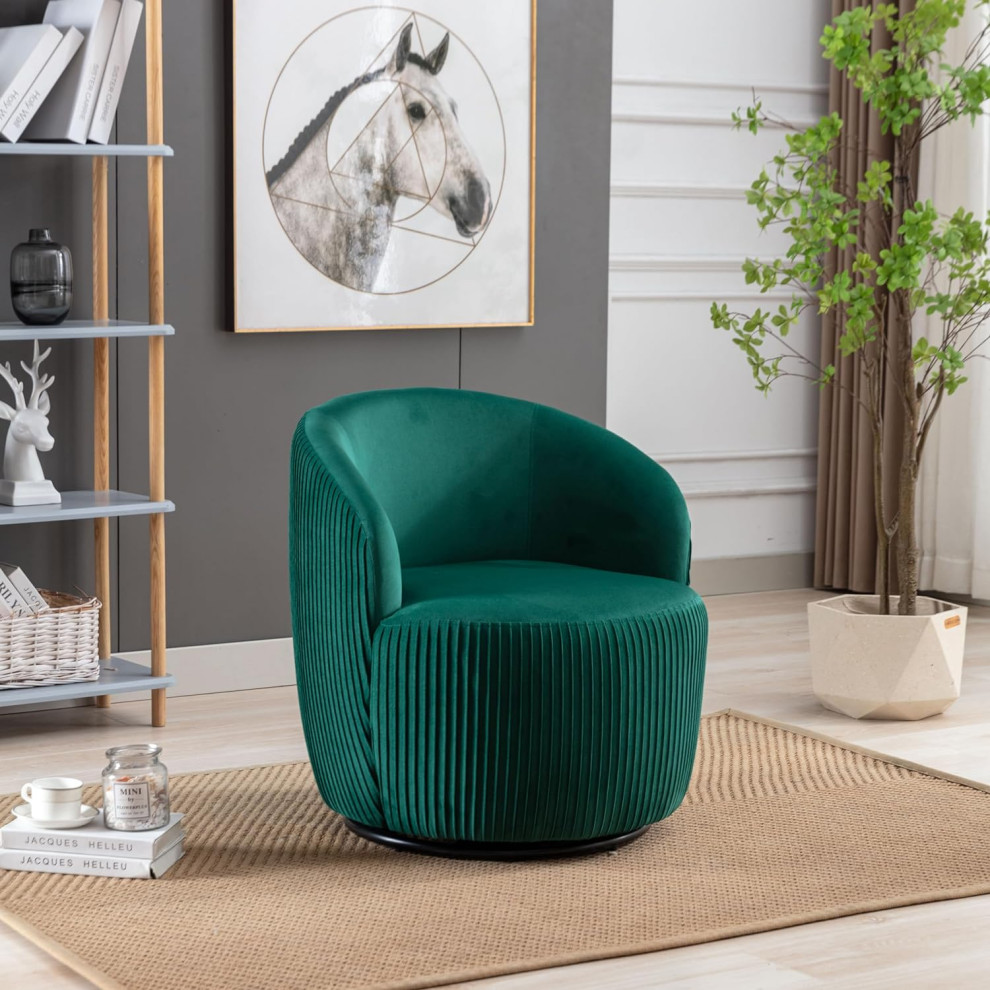 Elegant Accent Chair  Swivel Design With Channel Tufted Exterior  Green Velvet   Modern   Armchairs And Accent Chairs   by Decor Love  Houzz